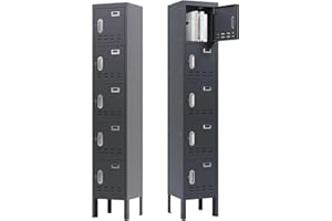 SAPITAL Metal Locker, Lockers for Employees, 66" Storage Locker with Mirror & Hooks, Storage Cabinet with Doors and Shelves for Gym, Office, School, Home (5 Doors, Gray)