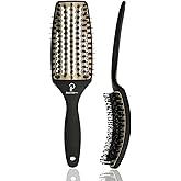 Inatekpro Curved Vented for Blow Drying - Boar Bristle Brush (Medium) with Comfortable Handle - Soft Bristle Brush for Thick and Fine Hair - Natural Boar Bristles for Women, Men & Kids - Grey