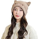 PTILSERY Cute Woollike Knitted Hat Cat Ears Womens Lady Girl Headgear Christmas Hats Soft Beanie Hat Pullover