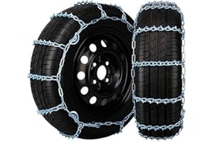 PONYBRO Snow Chains with V Bar, Quik Grip Easy Installation Tire-Chains Sturdy and Durable, Portable Reusable Universal Emergency Tire Traction Chain for Trucks/SUVs/Sedans (14"-18" Tires)-Set of 2