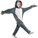 Newleafly Halloween Shark Blanket Hoodie Onesie Pajamas for Kids Unisex, Soft Cozy Shark Zip-Up Pajama Costume