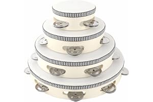 TELLYOUWIN 4PCS Drums Tambourines for Adults Church, Musical Instruments Hand Drum, Including 10 Inch 8 Inch 6 Inch 4 Inch Tambourine for School Party Dancing Concert