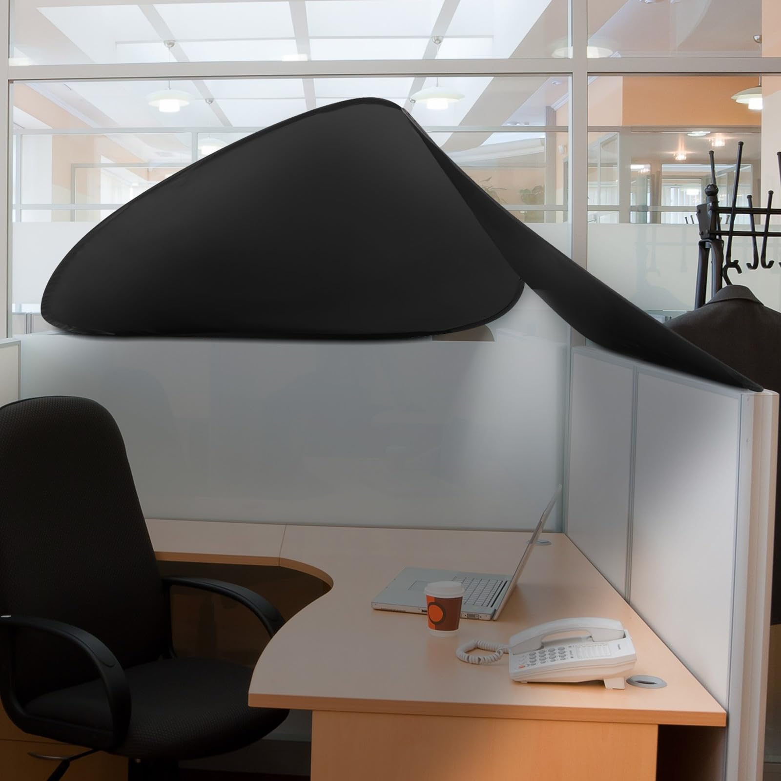 Photo 1 of Juexica Foldable Office Cubicle and Desk Shade, Portable 29.5 Inch Cubicle Shade Canopy for Light Sensitive Workers, Block Light and Airflow, for Working Partitions Corner Privacy Accessories (Black)