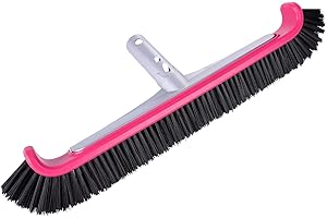 LALAPOOL Professional Luxury Swimming Pool Wall & Tile Brush,17.5" Curved Edge Heavy Duty Polished Aluminum Back Head Designed for Cleans Walls, Tiles & Floors, Premium Nylon Bristles with EZ Clips (Ruby red)