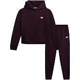 Reebok Girls Sweatsuit Set - 2 Piece Soft Long Sleeve Hoodie Sweatshirt and Sweatpants for Girls - Athletic Sweatsuit, Size 12, Plum
