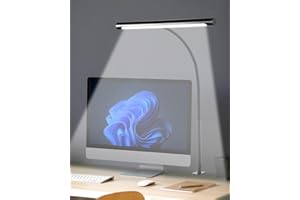 CIVHOM LED Desk Lamp for Home Office, Eye-Caring LED Desk Light Bar with Gooseneck, 12W Dimmable Overhead Light for Desk, Architect Clamp Lamp for Reading Study Workbench