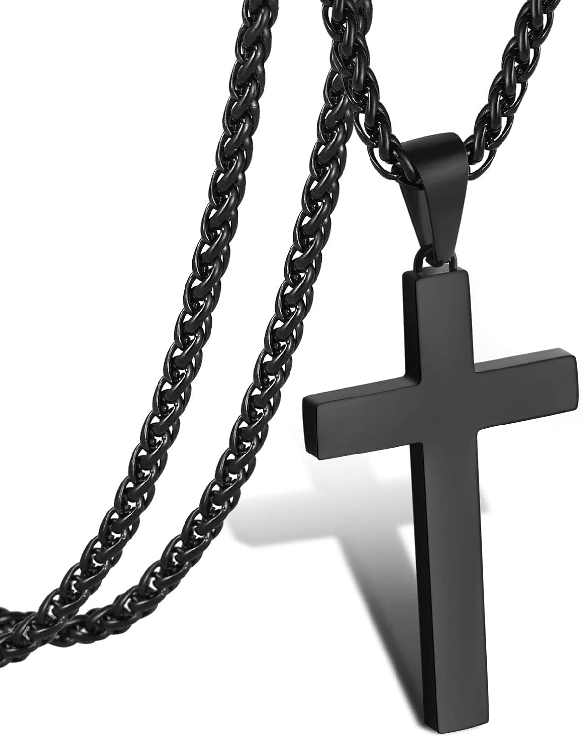 P. BLAKE Stainless Steel Black Cross Necklace for Men Boys Christian