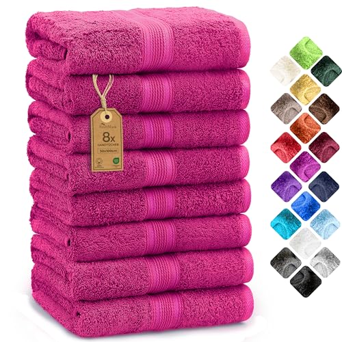 NatureMark 8 Handtücher Set - 100% Baumwolle - Saugfähige und langlebige Handtücher, Größe 50×100 cm, Pink