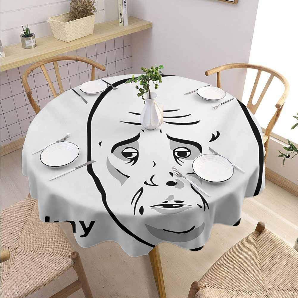 DILITECK Humor Restaurant Round Tablecloth Okay Guy Famous Fun Expression with Long Face Hipster Style Online Chat Print Wrinkle Free Tablecloth Diameter 54" Black and White