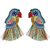Parrot Earrings for Women, Bird Parrot Tassel Earrings for Womens, Rhinestone Parrot Dangle Earring Hypoallergenic, Cubic Zirconia Parrot Drop Earring, Parrot Jewelry Funny earrings