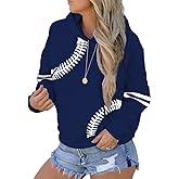 Sunidol Womens Baseball Print Sweatshirt Casual Athletic Patchwork Pullover Long Sleeve Baseball Mom Hoodie With Pockets