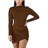 BORIFLORS Women's Sexy Wrap Front Long Sleeve Ruched Bodycon Mini Club Dress
