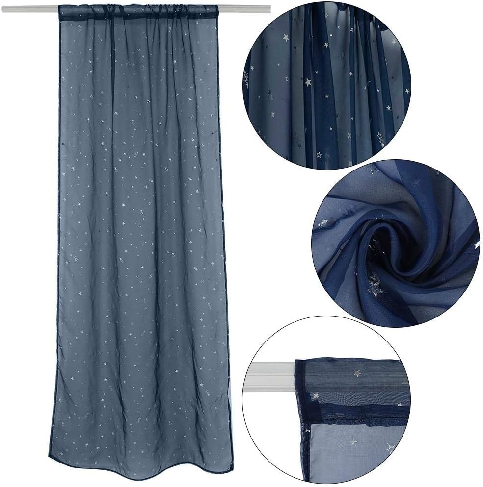Tulle Window Door Curtain Drape Bedroom Living Room Coffee Shop Window Treatment Decorations(Navy blue), 1 x 2m - Image 4