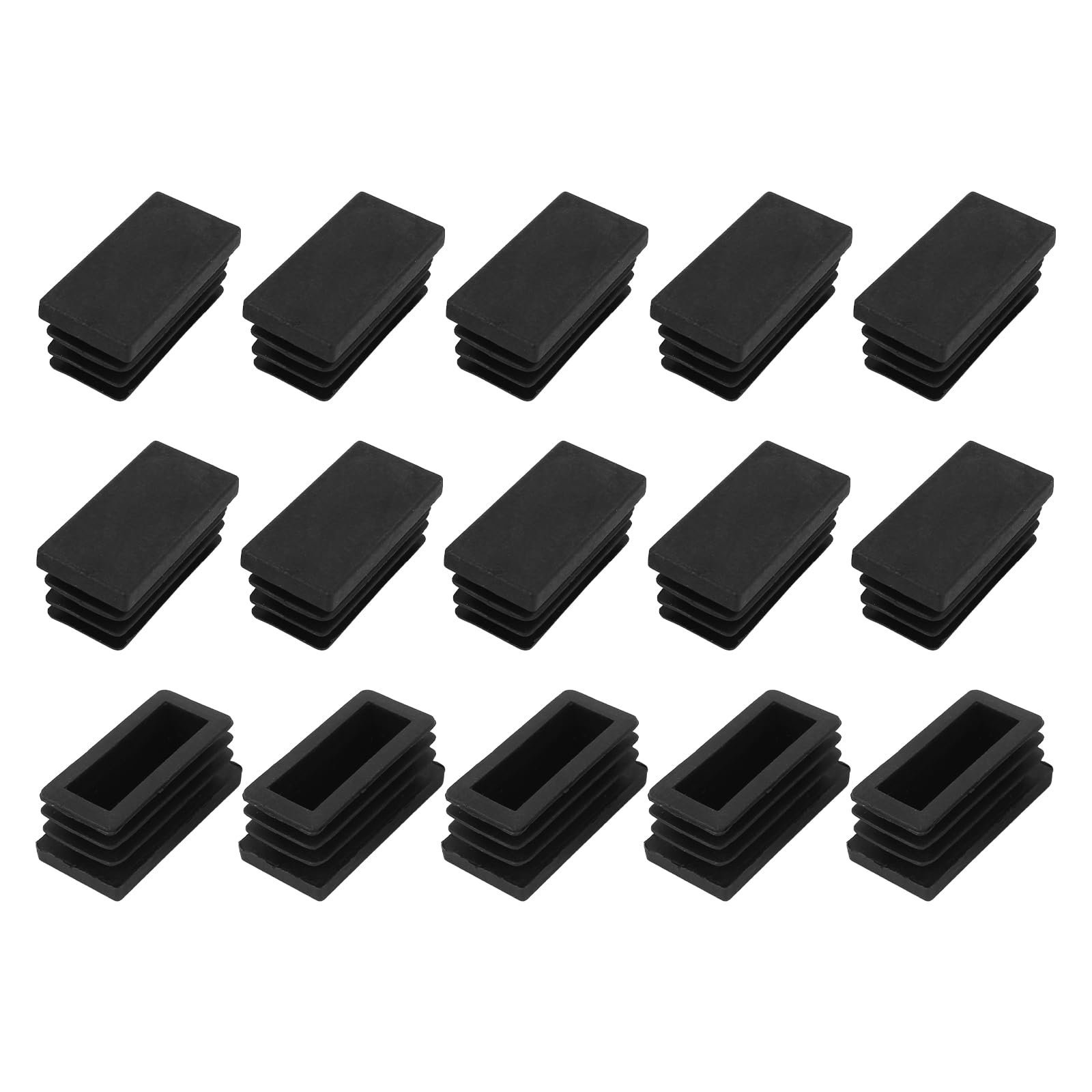 METALLIXITY Rectangle End Caps (40 x 20mm) 15Pcs, Plastic Rectangle Tube Inserts Threaded End Blanking Caps Protector - for Furniture Table Chair Legs, Black