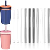 8pcs Metal Straw Replacement for Zak Designs Kelso 15oz Water Bottle with 2 Cleaning Brush, 11.8cm/4.65in Reusable Stainless Steel Straws Compatible with Zak 12oz Stainless Steel Sippy Cup