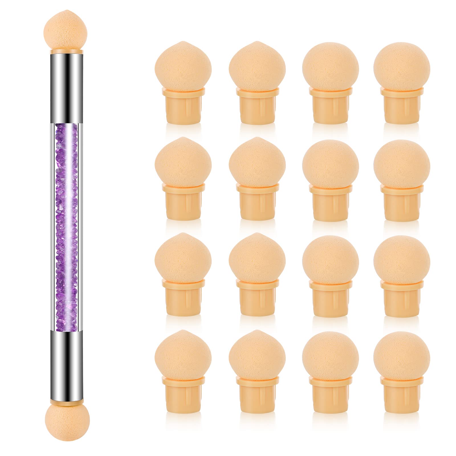 17 Pcs in 1 Set Nail Sponges for Ombre, Double-Head Ombre Brush for Gel Nails with 16 Pcs Replacement Head (Purple)