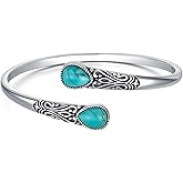 BETHZA 925 Sterling Silver Genuine Gemstone Bracelet for Women Men Handmade Adjustable Boho Navajo Style Bangle Cuff Natural Stone Jewelry Gift