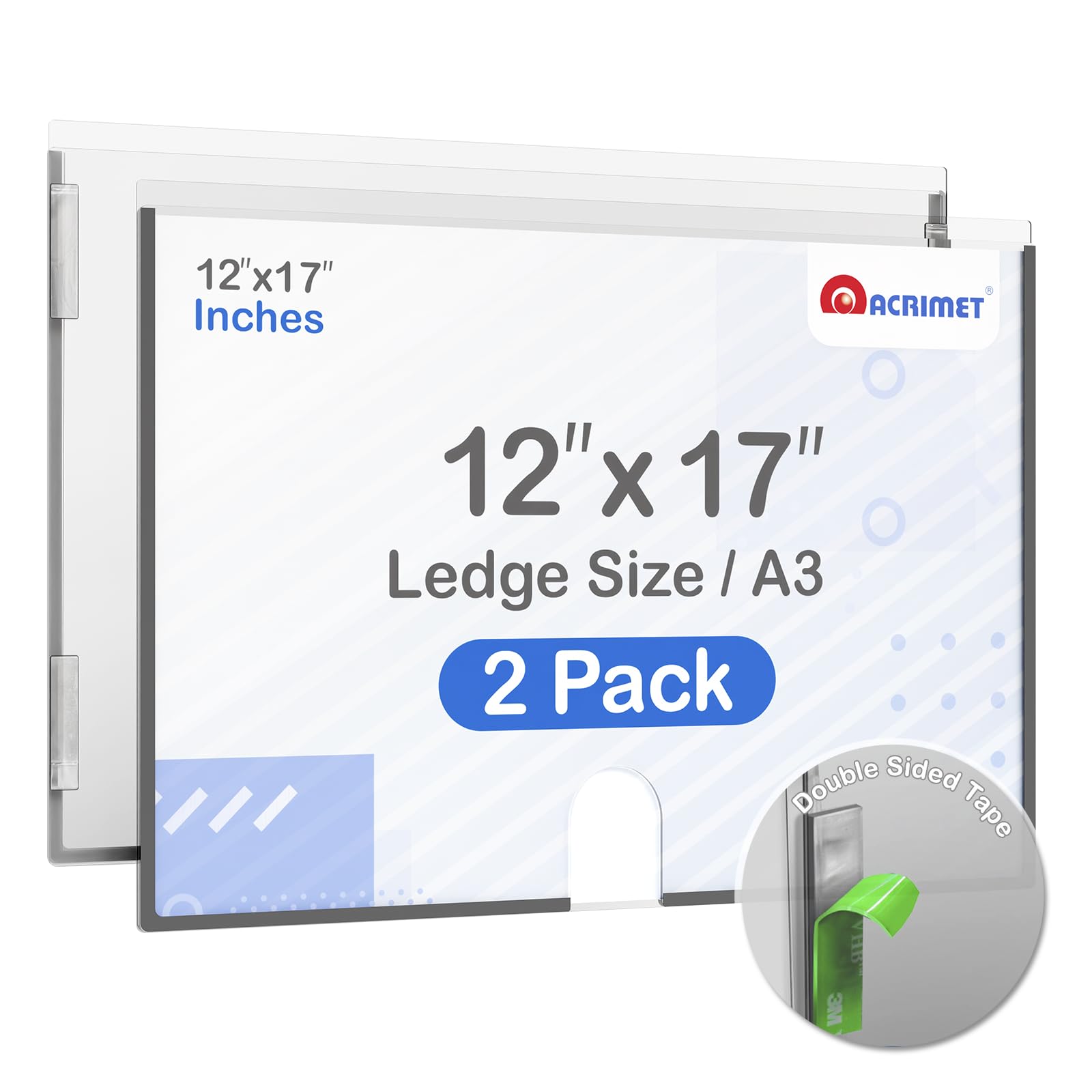 Acrimet Wall Mount Sign Holder Ledger Size A3, Clear Crystal Plastic with Self Adhesive on the back, Perfect for Displaying in Office, Restaurant, School, Home (2 pack)