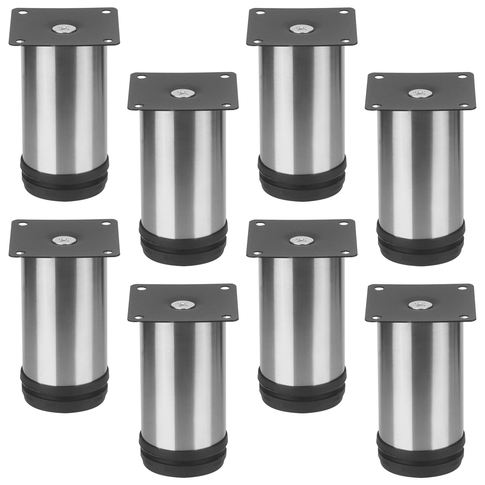 FAAING Set of 8 10 cm Furniture Legs, Stainless Steel, Adjustable Furniture Feet, Furniture Feet with Screws, Round Cabinet Feet, Couch Feet, Furniture Foot for DIY Furniture, Sofa, Table, Chair,