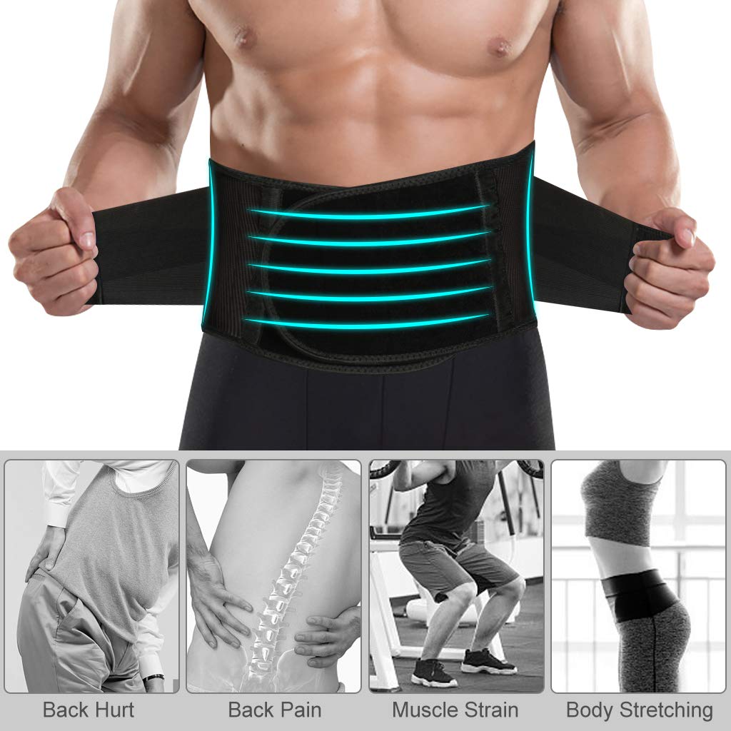 Fivanus Stabilizing Lumbar Lower Back Brace Support Belt with Dual Adjustable Straps for Men and Women, Black, Regular(31\
