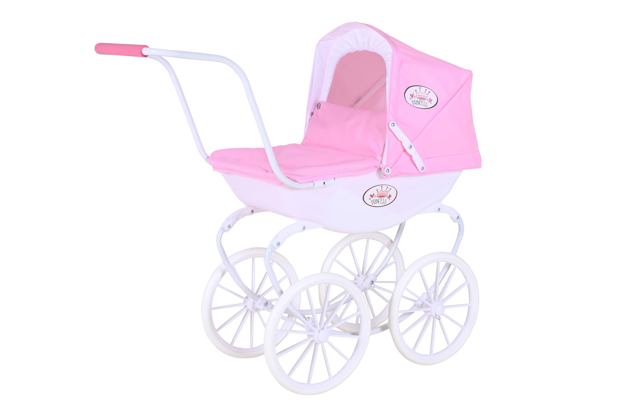 KNORRTOYS.COM 63602 Classic Doll's Pram-Rose/White/Princess, Hearts, Pink, 62 x 80 x 71 cm
