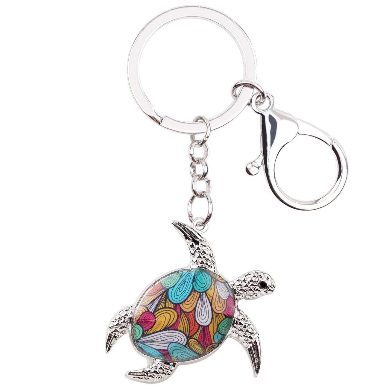 WEVENI Alloy Turtle Keychain Tortoise Keyring Ocean Jewelry Enamel Charms For Women Girls Bag Car Wallet (White)