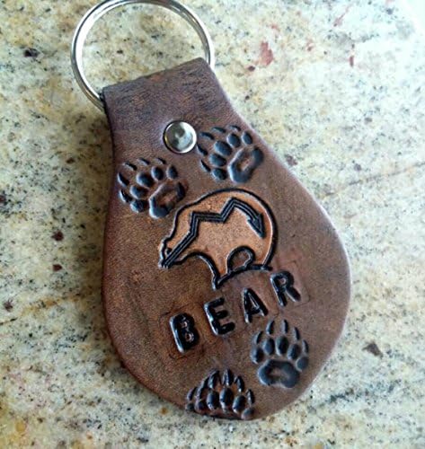 Heartline/ Zuni bear spirit animal leather keychain with bear tracks