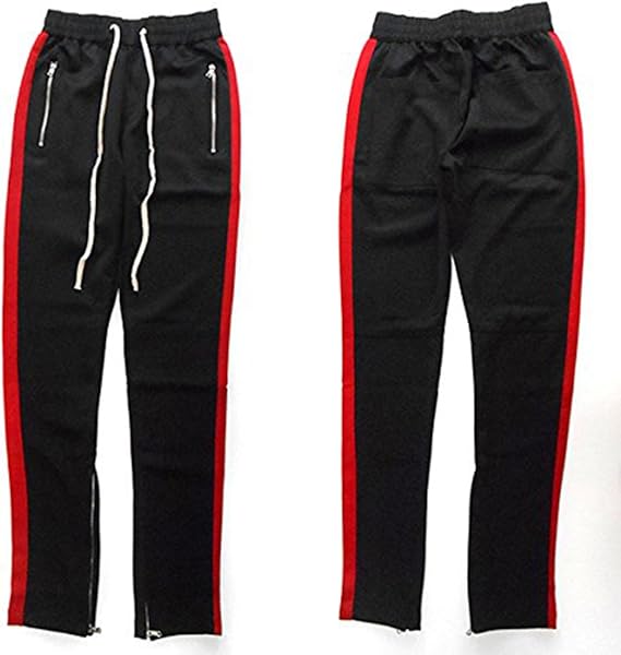 black track pants with red stripe mens