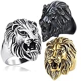 Retro 316L Stainless Steel Roaring Lion Mens Ring Engraved Carved, Silver