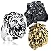 Retro 316L Stainless Steel Roaring Lion Mens Ring Engraved Carved, Silver