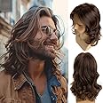 Baruisi Long Brown Wigs for Men Synthetic Layered Wavy Cosplay Party Wig