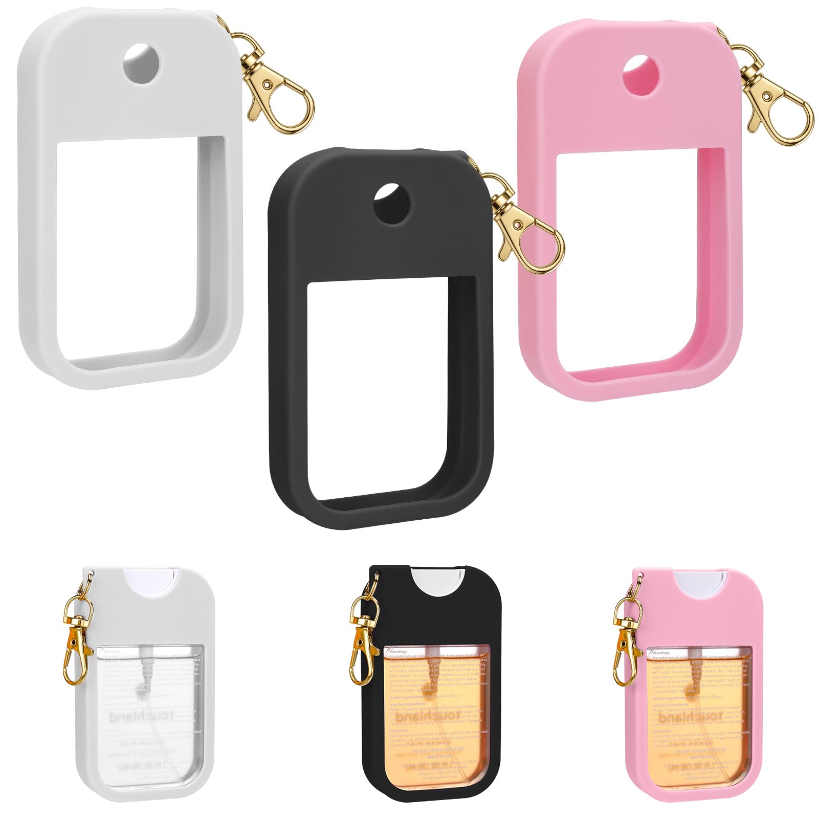 AIERSA Hand Sanitizer Spray Case Compatible with Touchland, Silicone Hand Sanitizer Case Holder with Keychain for Touch Land Mist 1FL. OZ -（Black+Pink+White）