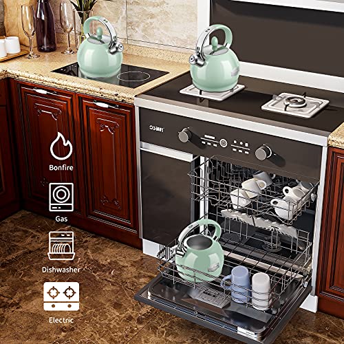 RETTBERG Tea Kettle for Stovetop Whistling Tea Kettles Modern Green