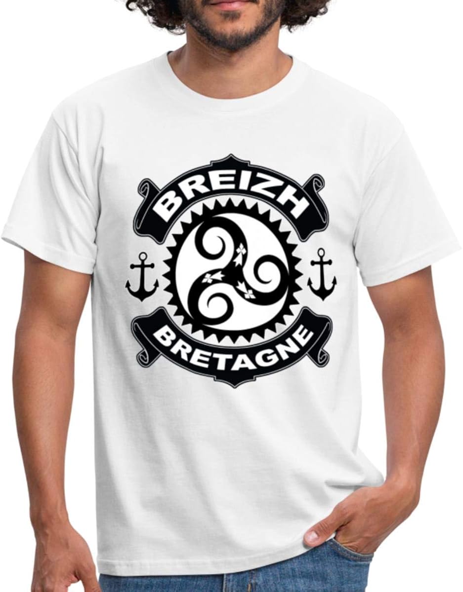 T-shirt Humour Bretagne Femme - Col En V, Imprimé Ancre Marine, Style Décontracté Et Drôle