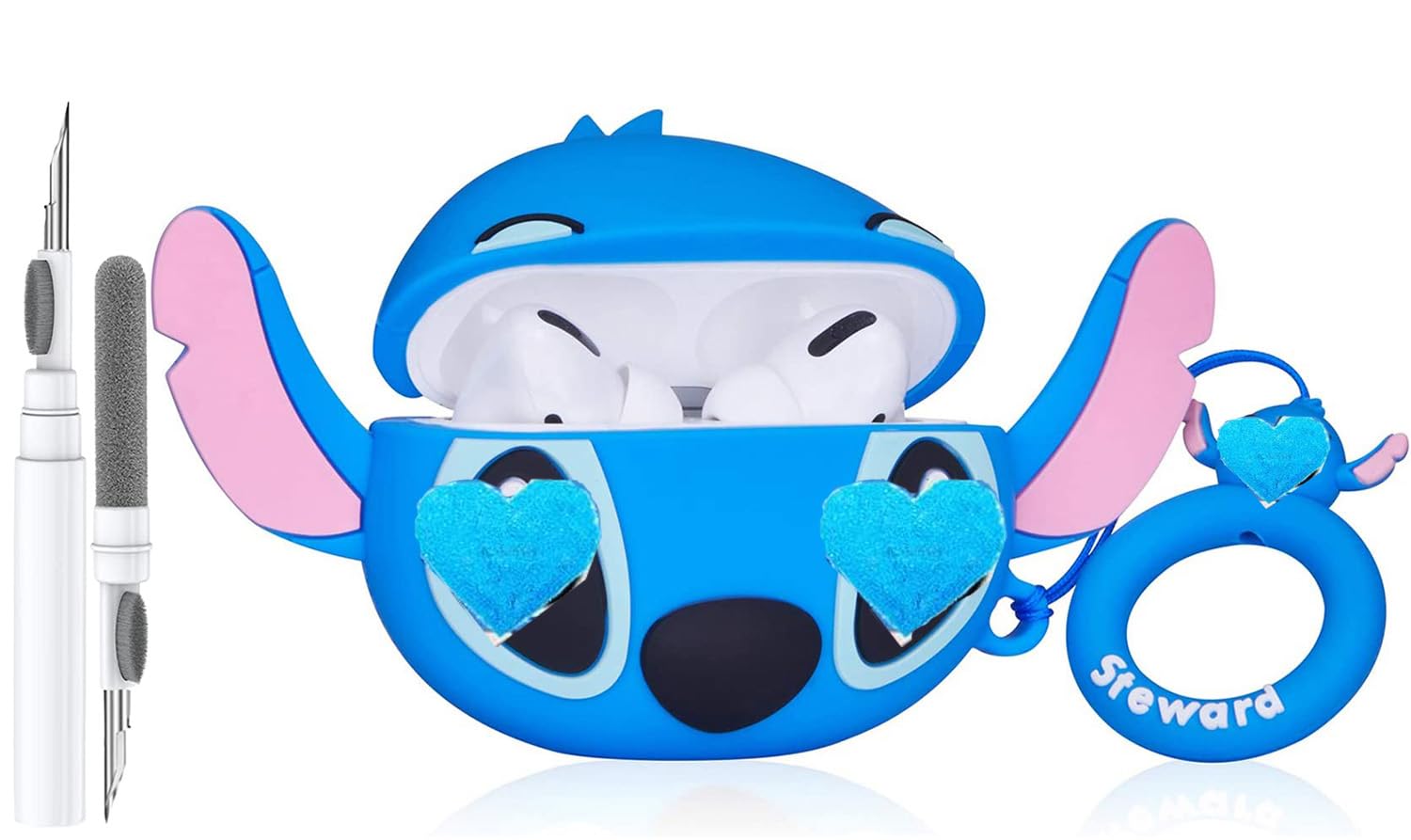 Photo 1 of Cute Case for Airpod 2nd 1st Generation Case, Funny 3D Cartoon Kawaii Cool Airpods Cases Skin with Cleaning Kit & Keychain for Apple Air pod Gen 2 & 1 for Boys Girls Kids Teen, Blue