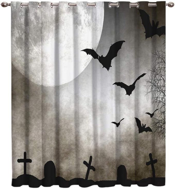 WKJHDFGB Bat Moon Cortinas Cruzadas Tratamientos para Ventanas Cortinas