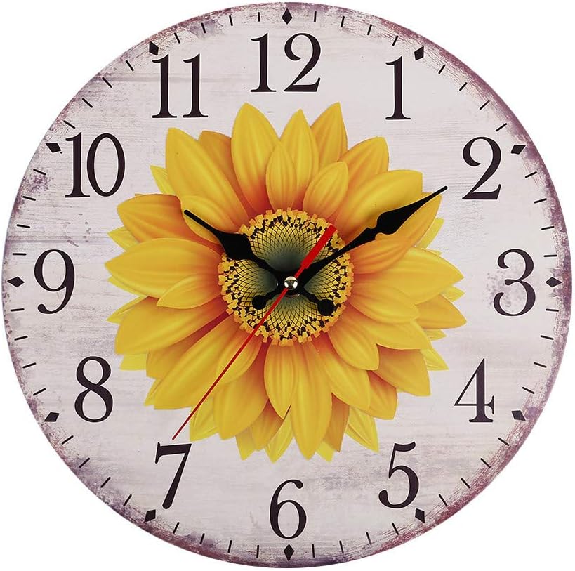JunLai Kitchen Wall Clock Battery Operated Large Vintage Wooden Style for Wooden MDF Indoor Decor (D)