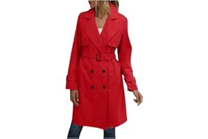 maisdgop Womens Trench Coat Classic Double Breasted Straps Overcoat Open Front Lapel Windbreaker Winter Long Sleeve Peacoats