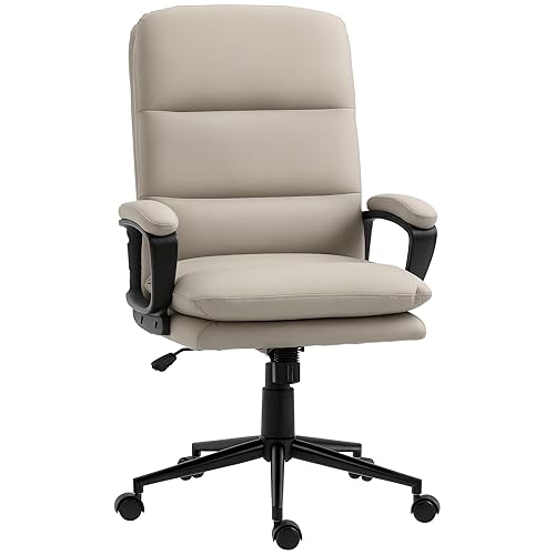 Vinsetto Office Chair, PU Leather Computer Desk Chair Office Chair with Adjustable Height and Swivel Rolling Wheels for Work Study, Light Grey