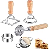 Ravioli Stamp Maker Cutter with Roller Wheel Set of 5, Ravioli Maker Cutter with Roller Wheel Ravioli Cutter Set with Wooden 