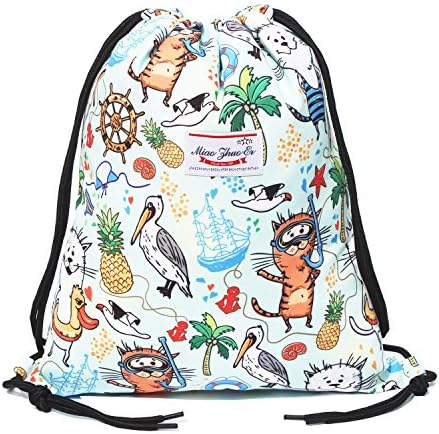 Alpaca Go Drawstring Bag Water Resistant Floral Leaf Lightweight Gym Sackpack for Hiking Yoga Gym Swimming Travel Beach (M)