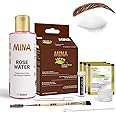 MinaiBrow Tint Kit Medium Brown | Natural Spot Coloring Brow Tinting Powder with Rose water & Duo Angled Brush|Smudge Proof Instant Brow Dye Kit, 100% Gray Coverage- Upto 30 Applications