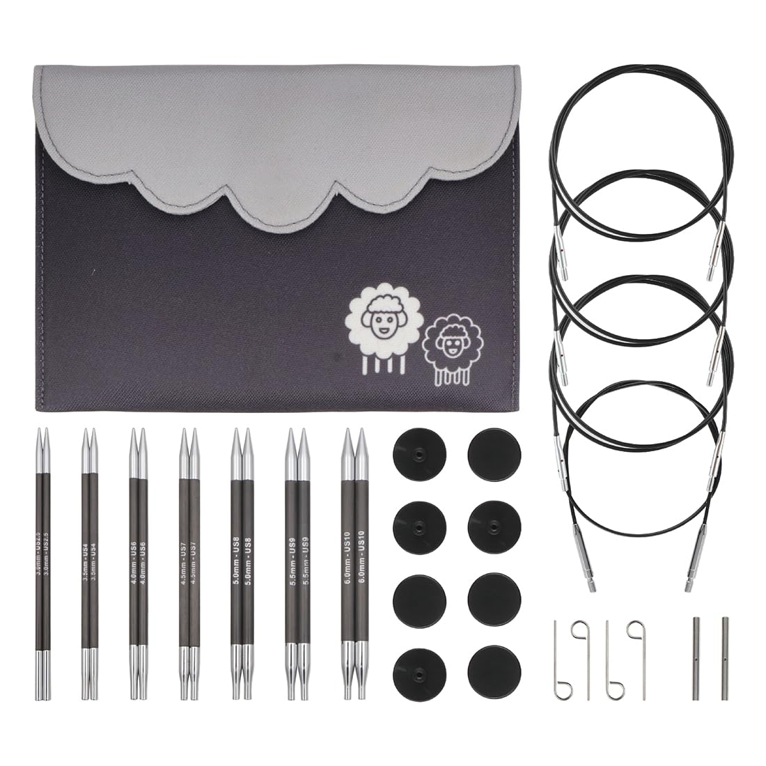 KnitPro Karbonz Midi Interchangeable Needle Set 5" (13cm) | 7 Sizes (3mm to 6mm)