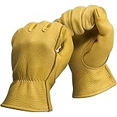 MEN`S FULL GRAIN TAN DEERSKIN LEATHER GLOVES UN-LINED (American Fur) (Small)