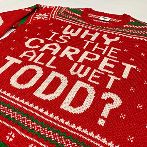 Why is The Carpet All Wet Todd Ugly Christmas Sweater (XLarge) Red