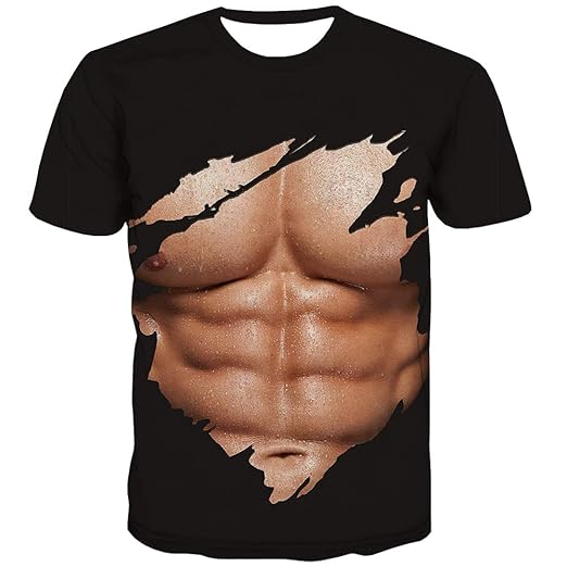 QCIV Muscle Tee Shirts for Men Funny TShirt with Abdominal Muscle 3D