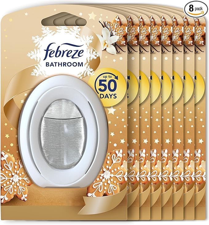 Febreze Bathroom Air Freshener Vanilla 8 Pack Long-Lasting Freshness