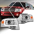 LED DRL Projector Headlight Assembly Compatible with Ford Expedition 07-14 | Headlamps with Chrome Housing Amber Corner