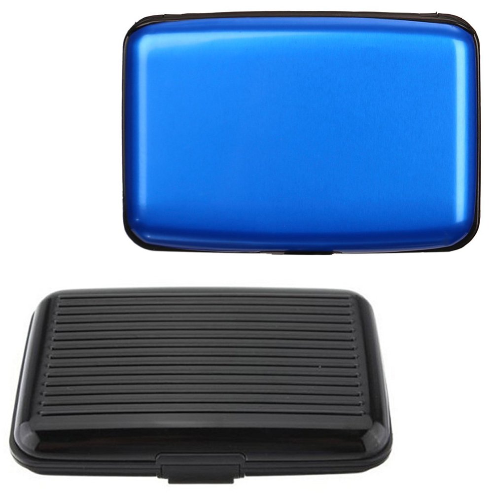 SENHAI 2 PCS Aluminum RFID Blocking Card Holder Wallet, Portable Credit & Business Name ID Card Protector Case for Men Women-Black, Blue