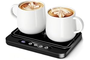 Misby Mug Warmer, 50W Large Heating Panel Coffee Mug Warmer with 6-Temp Settings, 8H Auto Shut-Off, 12H Timer, Ultra-Thin Des